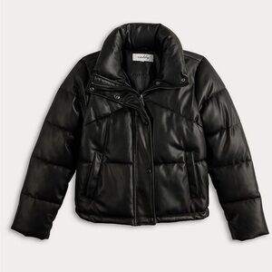 NWT Sebby Faux Leather Black Puffer Coat Juniors Medium